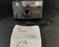 3 Older style camera's, Vintage small ANSCO pix flash camera in case, a Kodak Fun Saver, new in package, Neon Concord 110EF, old style camera with manual for the pix flash.