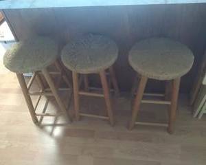 Oak Bar Stool (3) with woven seat, 24" H