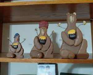 Honey Bears-Papa, Mama, and Baby Bear, all 3 matching and cute as they can be. Good condition and great gift for all bear lovers.