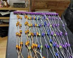 Decorative Beaded Hanger, gold, purple, blue, lime green with purple on top. Reflects light, beautiful hanging in sun light window.