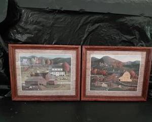 Picture Frames, Oak, Matted, Pictures Farmhouses, Barns, Farmers, Farm Animals, Grain Silos, "Early Sunrise Farm", 9x11.
