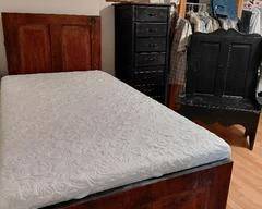 Unique Bedroom Suit, Twin Bed & Bench Seat made from Antique Doors. Black Dresser with nice hardware and nice leg design. Mattress is very clean and only used in guest room. A must see, great for a dorm room or bedroom.