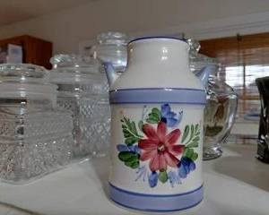 White with Blue & Red Flowers Ceramic Decorative Country Vase, very cute.