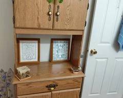 Heavy-duty Oak Laminate Wood Cabinet good condition, very heavy with nice hardware. 28.25" L x 15.5 W x 60" H, Cabinet only, nothing showing in pictures is included.