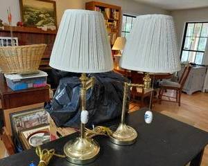 Vintage Side Table Lamps, Gold with decorative pulls & swivel arms. Very heavy duty with heavy bases, nice lamps.