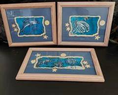 Picture Frames, (3) Natural Oak Wood, Fish, Dolphin, & Turtle.