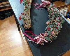 Handmade Decorative Items, Cholla Cactus Wood & Grapevine Decorative Items. Items decorated with feathered hummingbird, nest w/eggs, greenery, ribbons, dried pampas.