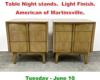 Lot 569 Pair American Modern Side Table Night stands. Light Finish. American of Martinsville.