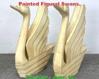 Lot 384 Pr Large Carved Wood Painted Figural Swans.