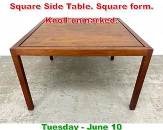 Lot 438 Mid Century Modern Square Side Table. Square form. Knoll unmarked. 