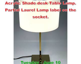 Lot 412 Laurel Mid Century Modern Acrylic Shade desk Table Lamp. Partial Laurel Lamp label on the socket. 
