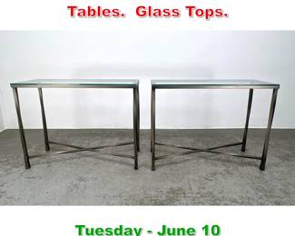 Lot 746 Pair Steel Console Display Tables. Glass Tops.