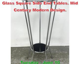 Lot 937 Pr Mastercraft style Brass Glass Square Side End Tables. Mid Century Modern Design.