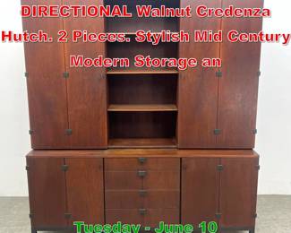 Lot 851 MILO BAUGHMAN for DIRECTIONAL Walnut Credenza Hutch. 2 Pieces. Stylish Mid Century Modern Storage an
