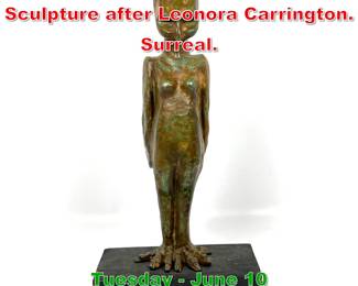 Lot 370 Bronze Stylized Cat Sculpture after Leonora Carrington. Surreal.