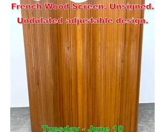Lot 650 Jomaine Baumann Style French Wood Screen. Unsigned. Undulated adjustable design.