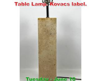 Lot 416 Travertine Square Column Table Lamp. Kovacs label.