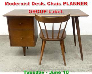 Lot 405 2pc PAUL McCOBB Maple Modernist Desk. Chair. PLANNER GROUP Label.