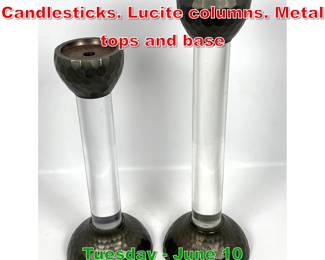 Lot 594 Pair large decorative Candlesticks. Lucite columns. Metal tops and base
