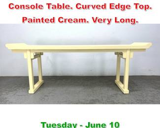 Lot 632 Asian style Painted Wood Console Table. Curved Edge Top. Painted Cream. Very Long.