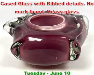 Lot 513 Studio Art Glass Bowl. Cased Glass with Ribbed details. No mark found. Heavy glass.