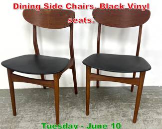 Lot 795 pr Danish Modern Teak Dining Side Chairs. Black Vinyl seats.