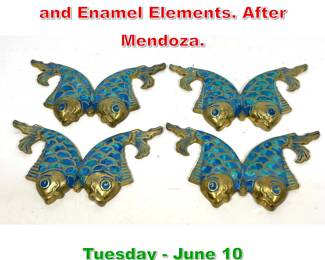 Lot 343 Set 4 Double Fish Brass and Enamel Elements. After Mendoza.