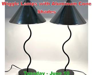 Lot 617 Pair Postmodern Metal Wiggle Lamps with Aluminum Cone Shades