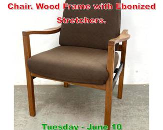 Lot 701 Mid Century Open Arm Chair. Wood Frame with Ebonized Stretchers.