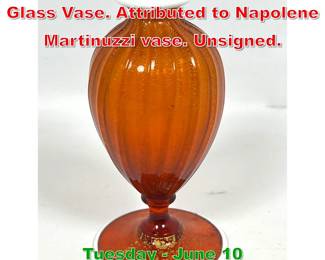 Lot 348 Small Murano Glass Art Glass Vase. Attributed to Napolene Martinuzzi vase. Unsigned.