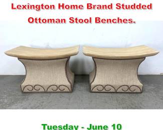 Lot 874 Pair Tommy Bahama for Lexington Home Brand Studded Ottoman Stool Benches.