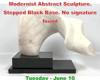 Lot 372 Sinuous Carved Stone Modernist Abstract Sculpture. Stepped Black Base. No signature found