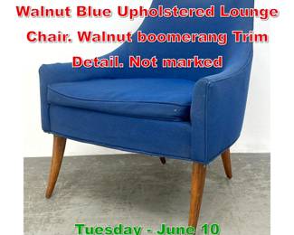 Lot 895 Adrian Pearsall style Walnut Blue Upholstered Lounge Chair. Walnut boomerang Trim Detail. Not marked
