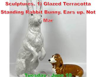 Lot 488 2pc Italian Figural Ceramic Sculptures. 1 Glazed Terracotta Standing Rabbit Bunny. Ears up. Not Mar