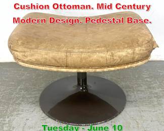 Lot 736 Artifort style Leather Cushion Ottoman. Mid Century Modern Design. Pedestal Base.