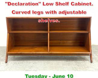 Lot 386 KIP STEWART for DREXEL Declaration Low Shelf Cabinet. Curved legs with adjustable shelves.