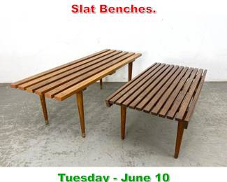 Lot 724 2pcs Mid Century Modern Slat Benches.