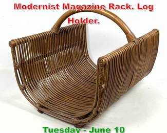 Lot 863 Pencil Reed Wicker Modernist Magazine Rack. Log Holder.