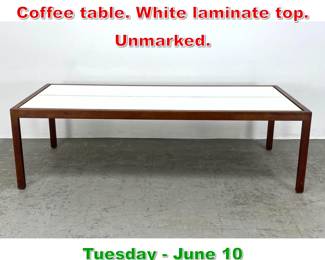 Lot 447 Lewis Butler for Knoll Coffee table. White laminate top. Unmarked.