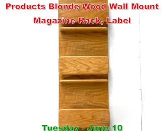 Lot 723 Mid Century Peter Pepper Products Blonde Wood Wall Mount Magazine Rack, Label
