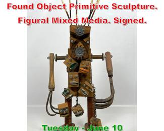 Lot 585 MARK MAY Head Hunter Found Object Primitive Sculpture. Figural Mixed Media. Signed.