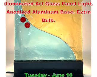 Lot 399 IB Tre Mid Century Italian illuminated Art Glass Panel Light. Anodized Aluminum Base. Extra Bulb.