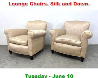 Lot 706 Pair Art Deco Style Club Lounge Chairs. Silk and Down.