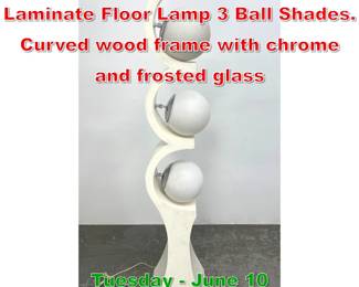 Lot 376 70s Modern White Laminate Floor Lamp 3 Ball Shades. Curved wood frame with chrome and frosted glass
