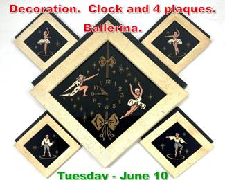 Lot 798 5pc 50s Modern Wall Decoration. Clock and 4 plaques. Ballerina.