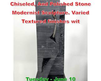 Lot 365 Large Artisan Carved, Chiseled, And Polished Stone Modernist Sculpture. Varied Textured finishes wit