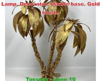 Lot 574 Figural Palm Tree Table Lamp. Decorator. Marble base. Gold finish.