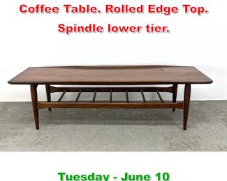 Lot 576 Greta Jalk style Modernist Coffee Table. Rolled Edge Top. Spindle lower tier. 