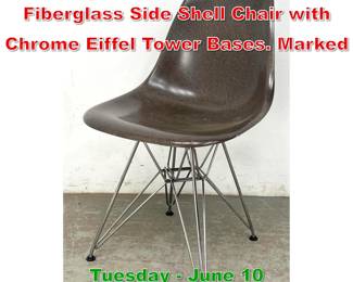 Lot 914 Herman Miller Eames Fiberglass Side Shell Chair with Chrome Eiffel Tower Bases. Marked