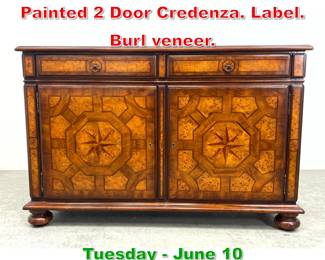 Lot 556 THEODORE ALEXANDER Painted 2 Door Credenza. Label. Burl veneer.